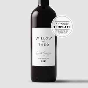 Juliette Minimalist Wedding Wine Label Template, Wedding Favor, Custom Wine Label, Personalized Wine Label, Wine Gift Label #004