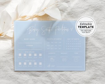 Powder Blue Baby Predictions Baby Shower Game, Printable | EDITABLE TEMPLATE #036