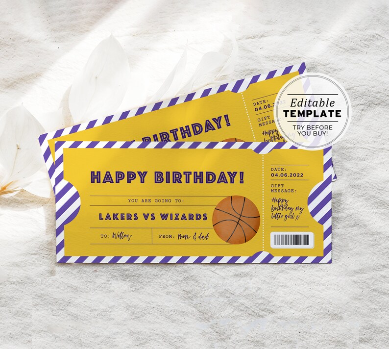 Printable Basketball Game Ticket Birthday Gift Template Party | Etsy