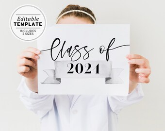 Minimalist Class of 2024 Graduation Sign, Senior Pictures Photo Prop, Back to School Sign, Graduation Party Decoration | EDITABLE TEMPLATE