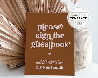 Mae Retro Wedding Guestbook Sign Printable, Please Sign Our Guest Book Sign Template, Guestbook Sign, Printable | EDITABLE TEMPLATE #096