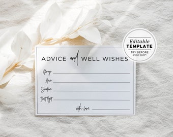 Juliette Advice Bride Cards, Advice and Well Wishes for the Bride Card, Advice Bridal Shower, Printable | EDITABLE TEMPLATE #004