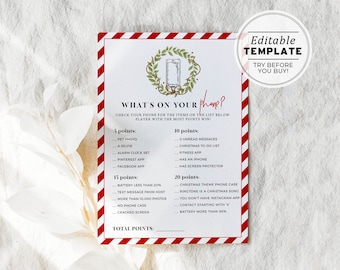 Whats on your Phone Christmas Game, Holidays Whats on your Phone Game, Christmas Games, Holiday Trivia | PRINTABLE EDITABLE TEMPLATE