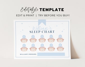 Editable Sleep Rewards Chart, Counting Sheep Sleep Training Chart, Stay In Bed Chart, Toddler Sleep Chart | EDITABLE TEMPLATE