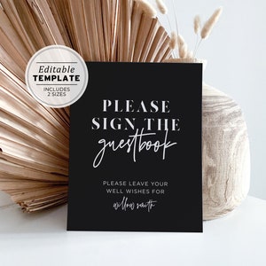 Willow Minimalist Wedding Guest Book Sign Printable, Please Sign Our Guest Book Sign Template, Wedding Guestbook, Modern Table Signs #028