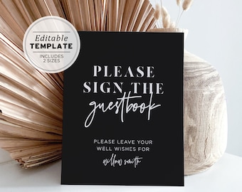 Willow Minimalist Wedding Guest Book Sign Printable, Please Sign Our Guest Book Sign Template, Wedding Guestbook, Modern Table Signs #028