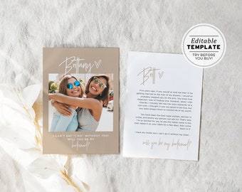 Nue Minimalist Will you be my bridesmaid Bridesmaid Proposal Photo Card | EDITABLE TEMPLATE #038