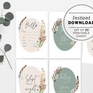 Boho Aquarelle Baby Milestone Cards, Imprimable, Nouveau-né Milestones, Boho Baby, Milestone Card