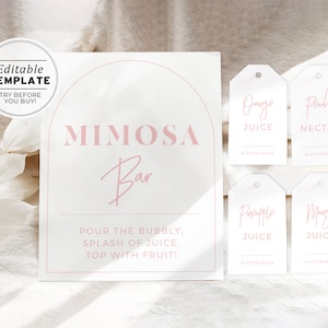 Blush Arch Minimalist Mimosa Bar Sign and Tag Printable | EDITABLE TEMPLATE #037