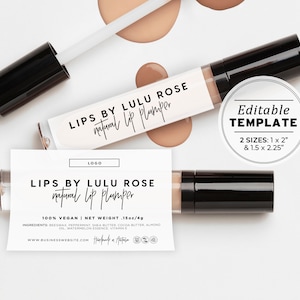 Minimalist Lip Gloss Custom Wrap Around Label - 2 Sizes: 1.5x2.25&quot; / 1x2&quot; | EDITABLE TEMPLATE #050 #043 Juliette