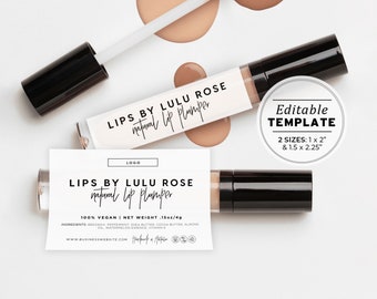 Minimalist Lip Gloss Custom Wrap Around Label - 2 Sizes: 1.5x2.25" / 1x2" | EDITABLE TEMPLATE #050 #043 Juliette