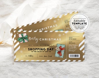Printable Shopping Spree Christmas Gift Voucher, Shopping Day Gift Certificate, Shopping Christmas Gift Coupon | EDITABLE TEMPLATE #082 #094