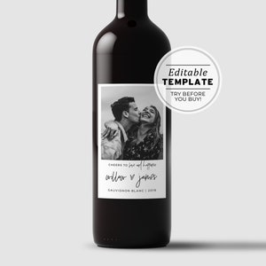 Wine Labels, Minimalist Photo Wine Label Template, Wedding Favor, Custom Wine Label, Personalized Wine Label, Wine Gift Label #004 Juliette