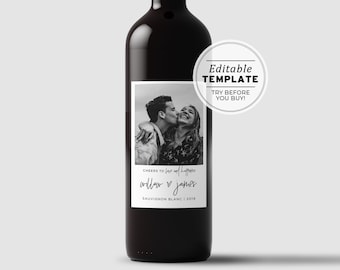 Wine Labels, Minimalist Photo Wine Label Template, Wedding Favor, Custom Wine Label, Personalized Wine Label, Wine Gift Label #004 Juliette