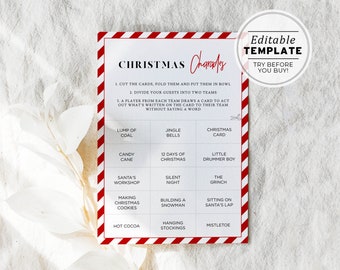 Christmas Charades Game, Holidays Charades Game, Christmas Party Games, Christmas Activities, Holiday Trivia | PRINTABLE EDITABLE TEMPLATE