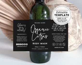 Minimalist Custom 24oz Bottle Wrap Around Label 725ml 4x8" | EDITABLE TEMPLATE #054 #043 Willow