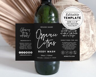 Minimalist Custom 24oz Bottle Wrap Around Label 725ml 4x8" | EDITABLE TEMPLATE #054 #043 Willow