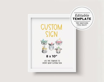 Party Farm Animal Customizable Sign, Printable Barnyard Custom Sign, Editable Custom Template, Design Your Own Farm Animal Sign 8x10" #079