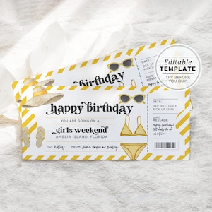 Printable Girls Weekend Birthday Surprise Ticket, Weekend Away Template, Surprise Gift Certificate | EDITABLE TEMPLATE #082