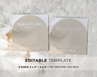 Editable Bracelet Display Card Template, 2 Sizes - 3x3" / 3x4" #053 #043 Scandi Minimalist