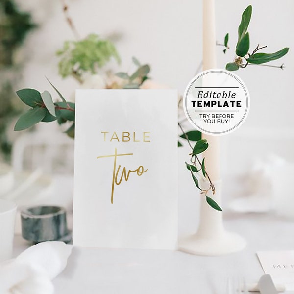 Juliette minimalist Table Numbers Template, Gold Wedding Table Numbers, Printable Table Numbers, Modern Wedding Template #017