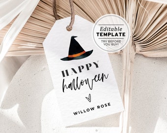 Minimalist Editable Halloween Gift Tag Template, Halloween Printable