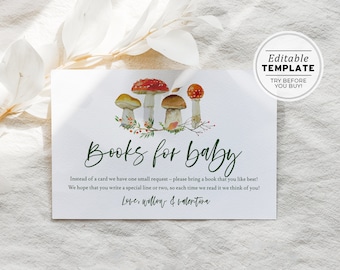 Minimalist Wild Mushroom Books for Baby, Baby Shower Invitation Insert Card, Printable Books for Baby Invite | EDITABLE TEMPLATE #057
