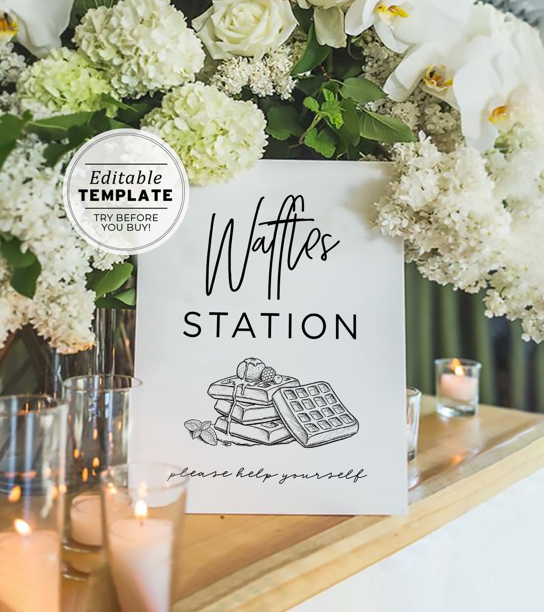 Juliette Minimalist Waffle Station Sign, Printable | EDITABLE TEMPLATE ...