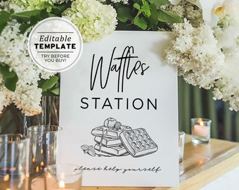 Juliette Minimalist Waffle Station Sign, Printable | EDITABLE TEMPLATE #004
