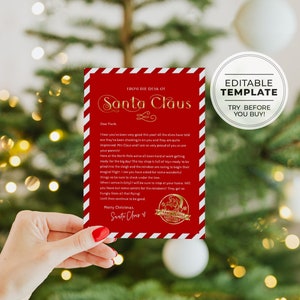 Carta editable de Papá Noel, Carta personalizada de Papá Noel, Carta de Papá Noel imprimible de Nochebuena, Caja de Nochebuena / PLANTILLA EDITABLE
