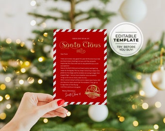 Editable Letter From Santa, Personalized Santa  Claus Letter, Christmas Eve Printable Santa Letter, Christmas Eve Box | EDITABLE TEMPLATE