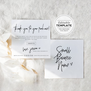 Juliette Small Business Bedankkaartsjabloon, bedankt bijsluiter, bedankt voor je aankoop, minimalistische bewerkbare sjabloon #050 #043