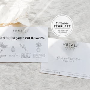 Minimalist Florist's Fresh Cut Blumen Pflegehinweise und Einschlusskarte | EDITIERBARE VORLAGE #055 #043 Mr. White