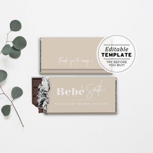 Scandi Minimalist Baby Shower Chocolate Wrapper Party Favor, Hershey&#39;s 1.55oz Bar & Aldi Chocolate | EDITABLE TEMPLATE, Printable #047