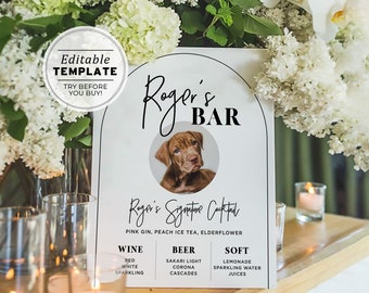 Noir Arch Furbaby Bar and Drinks Menu Sign, Cats and Dogs Bar Menu, Bar Sign, Drinks Sign, Printable Editable Template #049