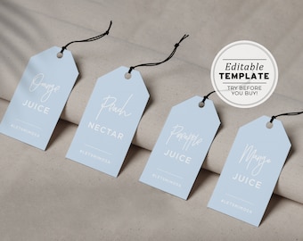 Powder Blue 'Mimosa Bar' Juice Carafe Hanging Tags | PRINTABLE EDITABLE TEMPLATE #036