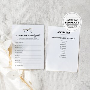 Christmas Word Scramble Game, Printable Holiday Game, Christmas Party Game, Office Christmas Game, Family Xmas Game | EDITABLE TEMPLATE #023