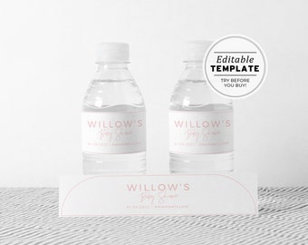 Blush Arch Baby Shower Water Bottle Label, Printable Editable Template #037