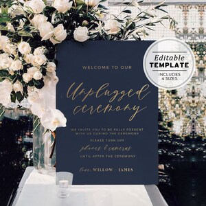 Navy Unplugged Ceremony Sign Template, Minimalist Unplugged Wedding Sign, Printable Unplugged Sign #012