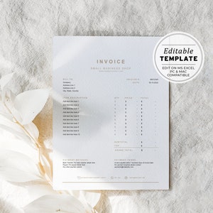 Minimalist Excel Spreadsheet Invoice Template | DIGITAL DOWNLOAD #052 #043 Nue