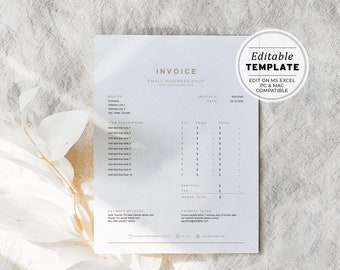 Minimalist Excel Spreadsheet Invoice Template | DIGITAL DOWNLOAD #052 #043 Nue