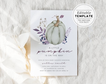 Pumpkin baby shower invitation Template, Fall Baby Shower invite, Editable Pumpkin invitation, Printable Baby Shower, Gender Neutral Shower