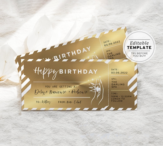 Printable Gold Manicure and Pedicure Gift Voucher Birthday - Etsy