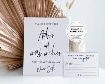 Ellery Minimalist 'Advice and Well Wishes for the Graduate' Sign and Card, Graduation Party, Printable | EDITABLE TEMPLATE #041 #004