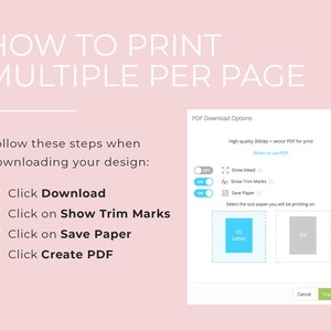 May include: A screenshot of a computer screen showing a PDF download options window. The window has a title that says "PDF Download Options". There are three toggle switches labeled "Show bleed", "Show Trim Marks", and "Save Paper". There are two buttons labeled "Cancel" and "Create PDF".