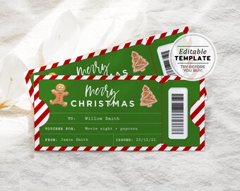 Printable Christmas Gift Voucher, Christmas Gift Certificate Template, Customizable Christmas Coupon, Xmas Voucher | EDITABLE TEMPLATE #082