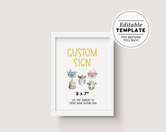 Party Farm Animal Customizable Sign, Printable Barnyard Custom Sign, Editable Custom Template, Design Your Own Farm Animal Sign 5x7" #079