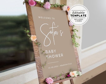 Nue Minimalist Baby Shower Welcome Sign Template, Minimalist Baby Shower Welcome Sign, Printable Editable Template #038