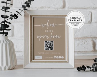 Nue Minimalist Open Home QR Sign In Welcome Sign Template Printable | EDITABLE TEMPLATE #052 #043