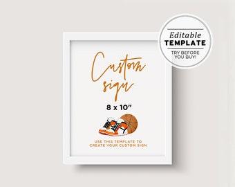 Minimalist Basketball Theme Customizable Blank Sign Printable Template 8x10" #067